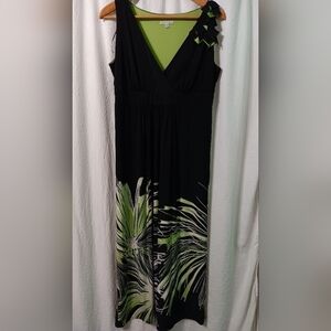 Sandra Darren Black And Green Floral Maxi Dress Size 14W